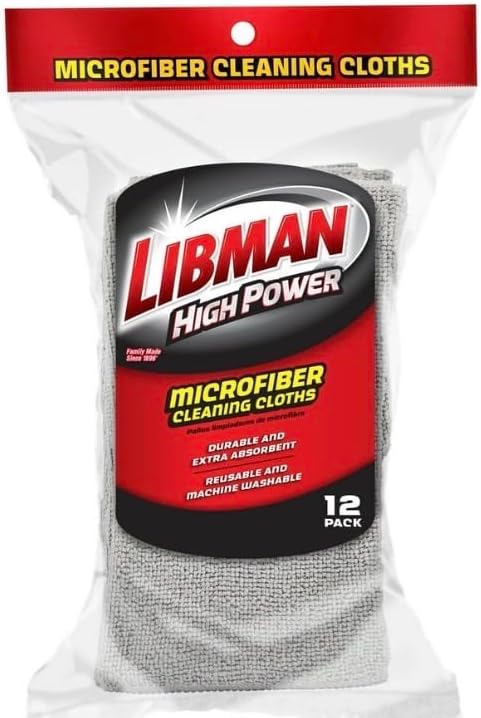 The Libman Co Libman Microfiber Cloth, 13-1/2 in L, 13-1/2 in W, Microfiber, Gray