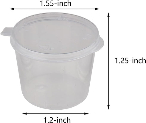 WARMBUY 1-Ounce Plastic Disposable Cups with Attached Lids for Sauces, 100 Counts