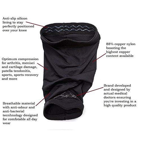 Doctor Developed Copper Knee Compression Sleeve & Knee Brace with Handbook for Arthritis, Tendonitis, Injury Recovery