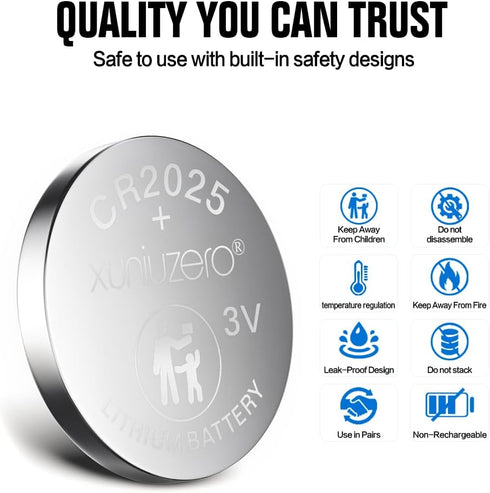 XUNIUZERO 12-Pack CR2025 3 7 Lithium Coin Cell Battery, Volt, for Child Safety, Compatible with Remotes, Key Fobs