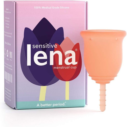 Lena Sensitive Menstrual Cup, Reusable Soft Silicone for Light & Heavy Flow - Small - Coral