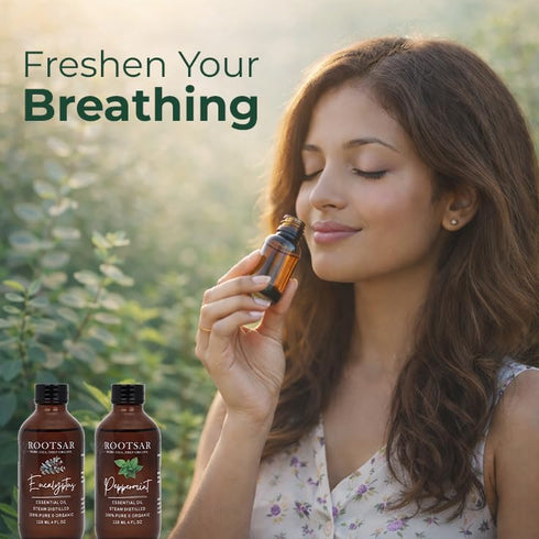 Set 4 oz Eucalyptus & Peppermint Essential Oils for Diffuser, Aromatherapy, Breathe & Refresh, Massage & DIY, Room