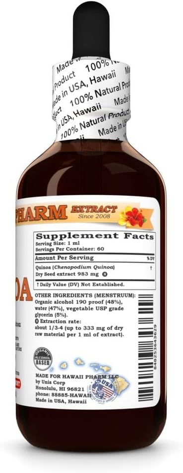 Hawaii Pharm 2 fl.oz Quinoa (Chenopodium Quinoa) Dry Seed Tincture, All Natural, Vegan, Pure Liquid Extract