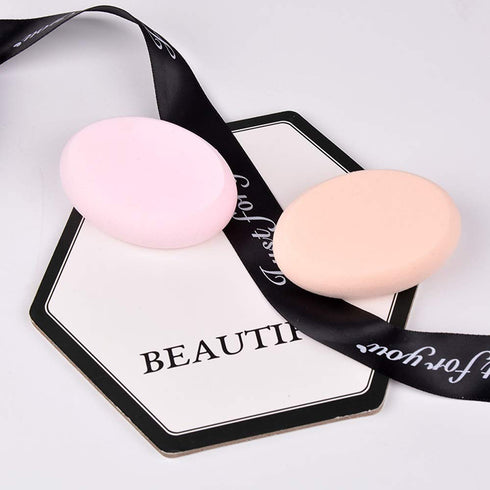 Oval Puff 2 Packs, Skin Tone and Pink Makeup Egg Air Cushion Puff for Foundation