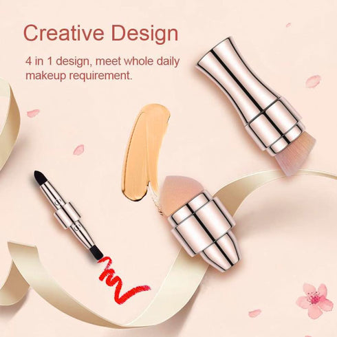 Bling Toman 4 in 1 Makeup Brushes Set - Mini Makeup Brush for Eyeshadow, Eye, Lip, Face, Concealing, Blush (Rose Gold)