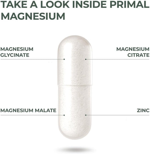 Primal Harvest Magnesium Supplement Complex 310mg with Glycinate, Citrate, Malate, and Zinc, 120 Capsules