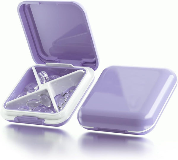 Small Pill Box Waterproof Travel Pill Case, Portable Daily Pill Container with 4 Compartments for Vitamins, Fish Oils,