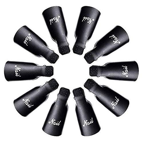 HiMo 10PC Black Plastic Acrylic Nail Art Soak Off Cap Clip UV Gel Polish Remover Wrap Tool
