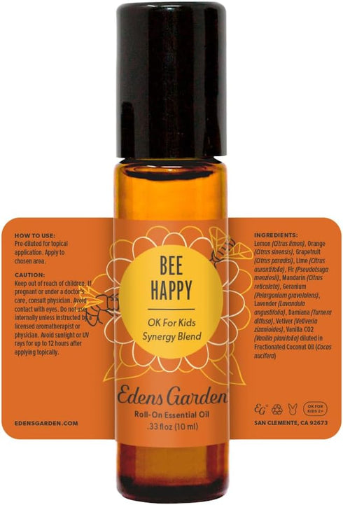 Edens Garden Bee Happy Essential Oil Roll-On Blend, 100% Pure, Natural, Therapeutic, 10 ml (.33 fl oz)