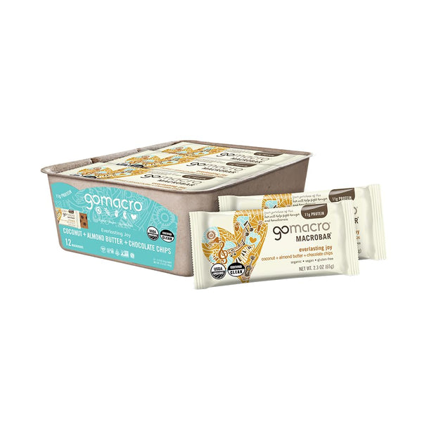 GoMacro MacroBar Organic Vegan Protein Bars - Coconut + Almond Butter + Chocolate Chips, 2.3 Ounce Bars, 12 Count
