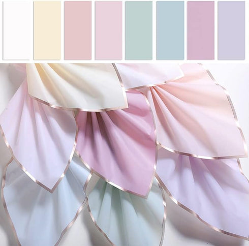 XICHEN 24 Counts Gold Edge Flower Wrapping Paper, 8 Colors, Waterproof Floral Gift Packaging