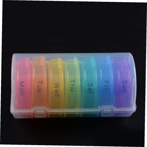 SHOWERORO Compartment Rainbow Color Weekly Pill Box Organizer Portable Round Medicine Dispenser Case with Food-Grade PP