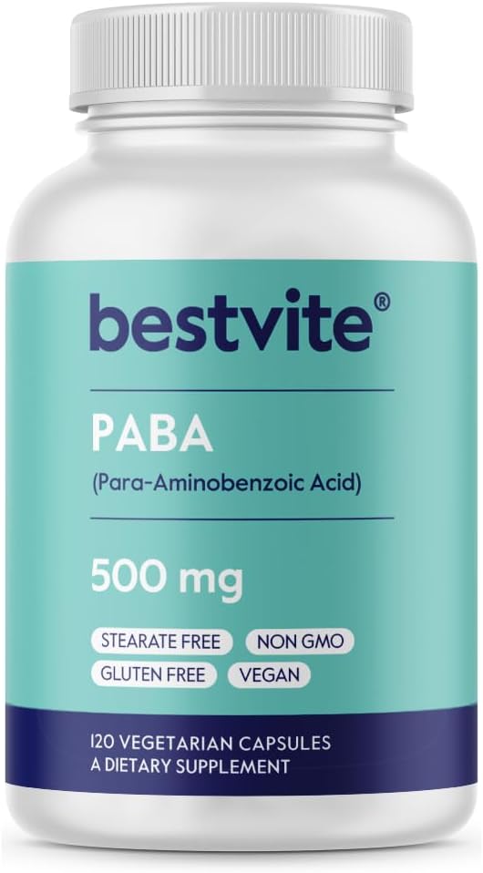 BESTVITE PABA 500mg Vegetarian Capsules (120 Count) - No Stearates, Vegan, Non-GMO, Gluten Free