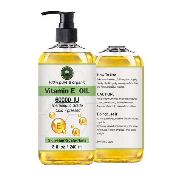 SAHAK Natural Vitamin E Oil, 100% Pure, Cold-Pressed, 60000 IU, Organic for Hair, Scalp, Skin, 240 ml (8 oz)