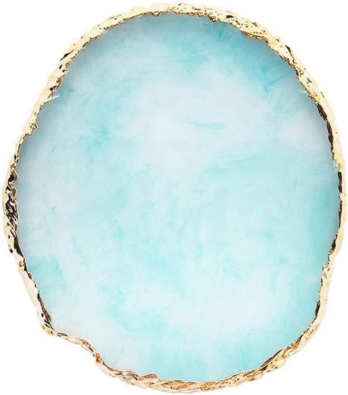 JASSINS Resin Nail Art Palette, Mixed Color Nail Gel Makeup Display Board with Gold Edge (Blue)