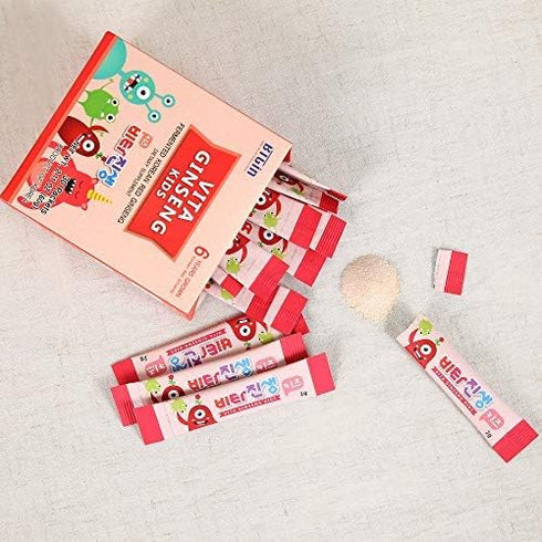 Vita Ginseng Kids Vitamin D, 7 Berries, Banana, 20 Vegetables, Milk Powder for Immune Support, Focus, 30 Packets