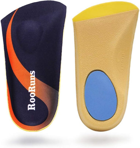 RooRuns Plantar Fasciitis Insoles - Orthotic Inserts 3/4 Length with Metatarsal Pads, High Arch Support