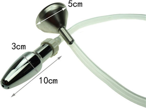 Metal Bullet Anal Plug with Hole for Men and Women Transparent Hose Enema Cleaning Irrigator Metal Funnel Injector Sex