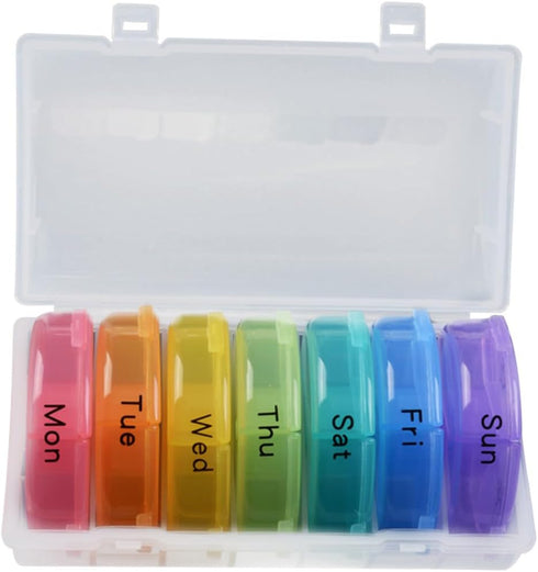 SHOWERORO Compartment Rainbow Color Weekly Pill Box Organizer Portable Round Medicine Dispenser