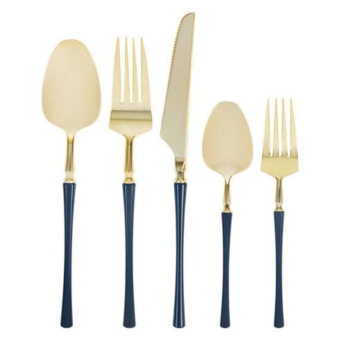Blue Sky Infinity Flatware Gold & Navy Blue Soup Spoons, 20 Count, Luxurious Disposable Cutlery