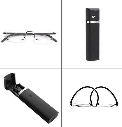 2 Pack Half Frame Reading Glasses for Men and Women, Lightweight Computer Readers with Portable Case 1.75
