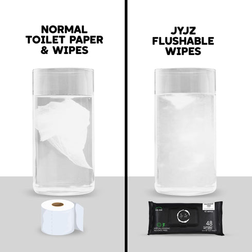JYJZ 6 Pack (288 Flushable Wet Wipes, Wipes), New & Improved Fragrance Free, Disposable, Biodegradable, XL,Aloe
