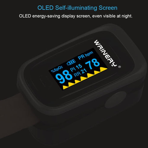 WRINERY Oxygen Saturation Monitor, Fingertip Pulse Oximeter, OLED Portable Oximetry with Batteries, Lanyard