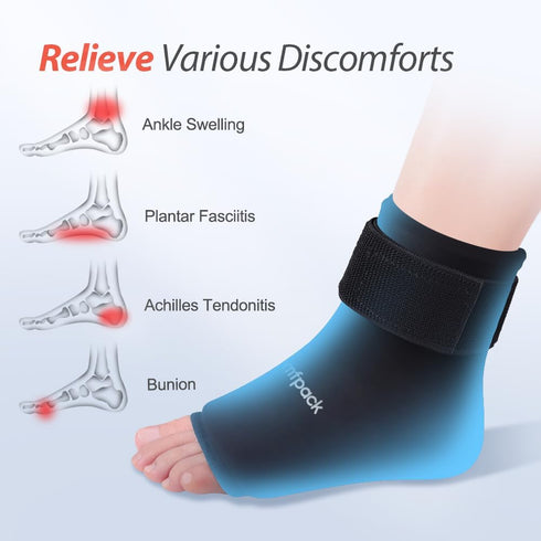 Ankle Ice Pack Wrap - Reusable Gel for Pain Relief, Hot Cold Compression for Plantar Fasciitis, Swelling