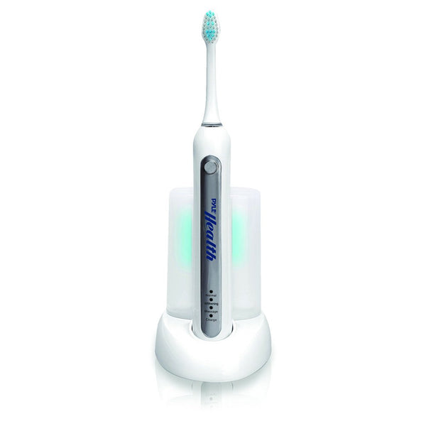 Pyle Wave Rechargeable Electric Toothbrush - 3 Brush Modes, UV Light, 2 min Timer, 2 Oral Brush Heads, Charging Dock
