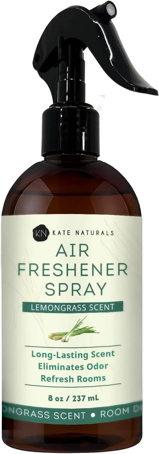 Kate Naturals Air Freshener Spray for Home, Lemongrass Essential Oil Room Spray, 8 fl oz, Non-Toxic