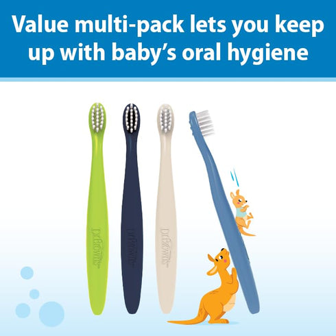 Set, 0-3 4-Pack Dr. Brown's Infant-to-Toddler Toothbrush Soft & Gentle Manual Toothbrushes for Baby, Green/Dark