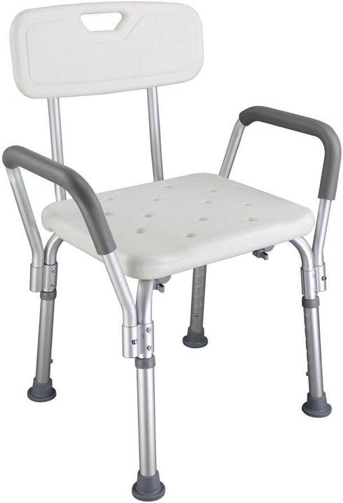 XIAOSENLIN 450lbs 6 White Shower Chair Shower Stool Bath Seat Chair Bathroom Chair with Back and Arms, Levels Height