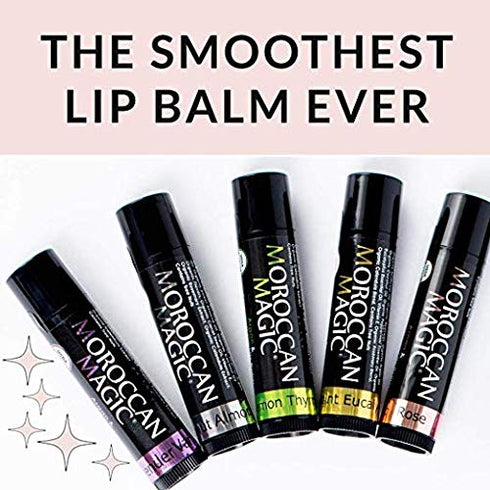 Moroccan Magic Organic Unscented Lip Balm 3 Pack | Ultra-Hydrating Argan Oil + Vitamin E | Natural Chapstick for Dry