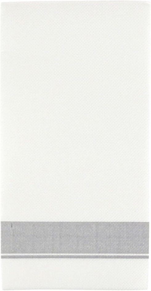 Tablesetting (50) Cloth Feel Dinner Napkins with Silver Design Disposable - Single Use Linen Feel Guest Towels