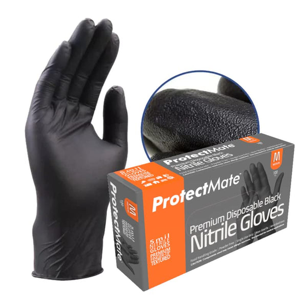 Black Nitrile Gloves, Industrial Strength 5 mil Thickness, Disposable Latex Free Gloves, Ideal for BBQ, Barber,