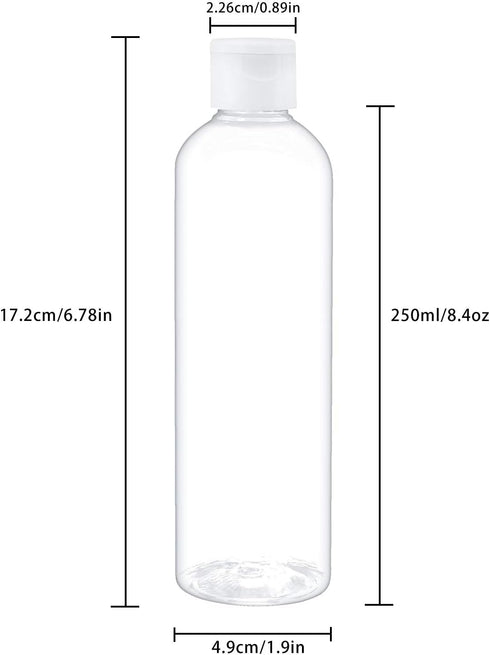 TRENDBOX 8oz/250ml Clear Bottles with Flip Cap Lid, BPA-Free Travel Containers for Shampoos and Lotions