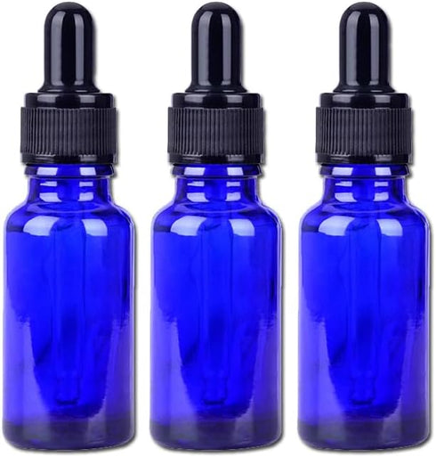AKOAK 30ml Blue Glass Bottle with Dropper, Pack of 3 for Essential Oils or Laboratory Chemicals