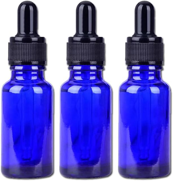 AKOAK 30ml Blue Glass Bottle with Dropper, Pack of 3 for Essential Oils or Laboratory Chemicals