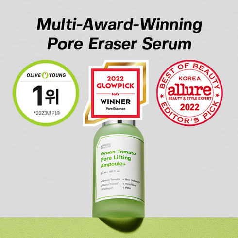 Green Tomato Pore Lifting Ampoule + | Instant Pore Minimizing & Tightening Facial Serum for Enlarged and Saggy Pores | Korean Skincare | 1.01 Fl Oz
