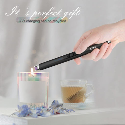 USB Rechargeable Candle Lighter, Electronic Arc Lighter, Windproof Flameless with Safety Button for Camping, Cooking