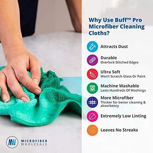 12 Pack MW Pro Multi-Surface Microfiber Cleaning Cloths, 12" x 12", Blue, Premium Towels for Cleaning