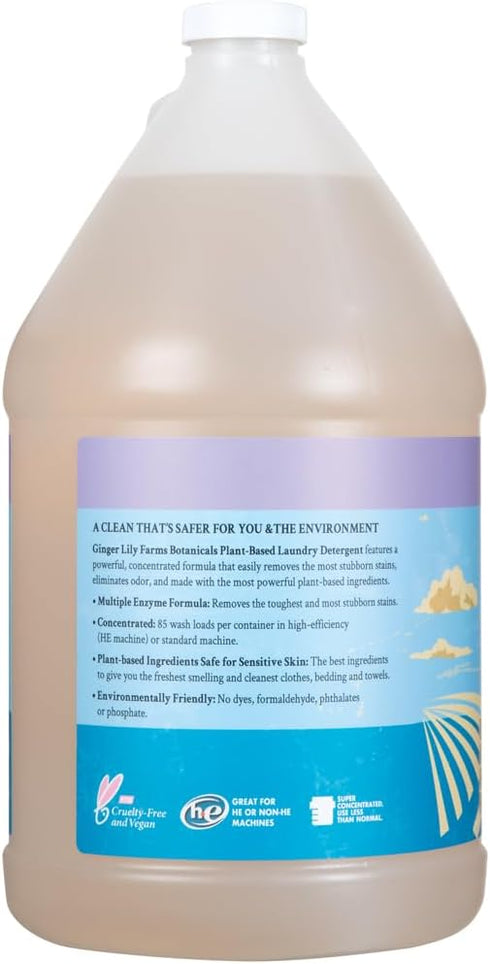 Ginger Lily Farms Botanicals Plant-Based Liquid Laundry Detergent, Lavender, 1 Gallon (128 fl. oz.), 85 Loads