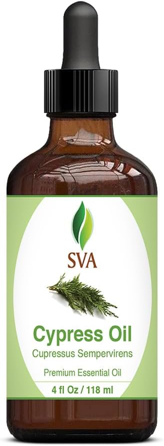 SVA Cypress Oil, 4oz (118 ml), Premium Essential Oil with Dropper for Skin Care, Hair Care, and Aromatherapy