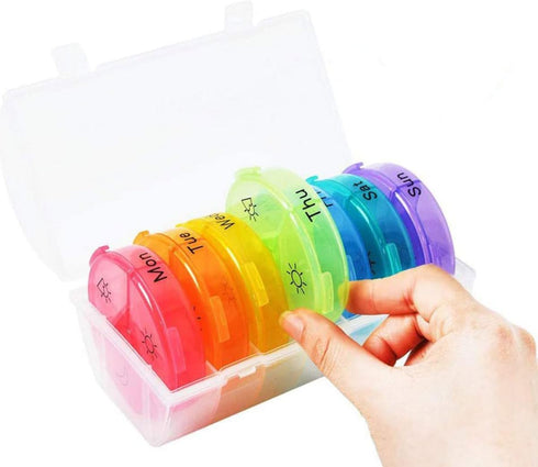 TOPPERFUN 21-Compartment Weekly Portable Pill Organizer Rainbow Plastic Medicine Storage Box for Travel Daily