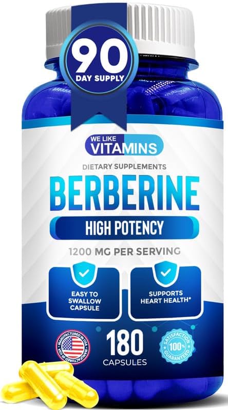 We Like Vitamins Berberine 1200mg Pure Max Strength, 180 Gluten-Free Vegetarian Capsules