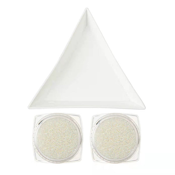 Nails Art Mini Rhinestones Beads AB Micro Ball Gems 3D Manicure Tips in Two Bottles with Tray