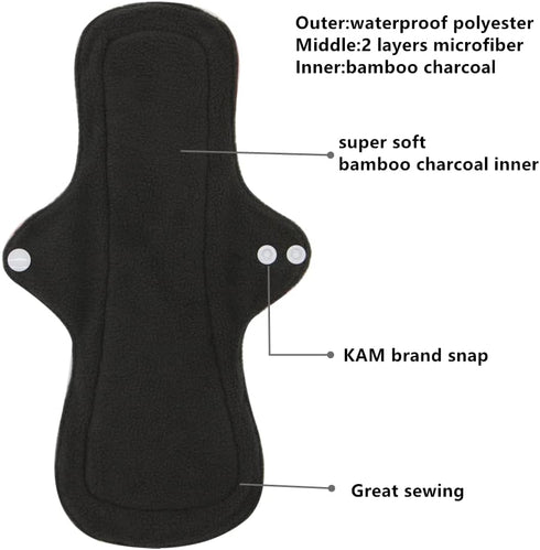 Pack 5, 1 Reusable Menstrual Pads - Bamboo Charcoal Menstrual Heavy Incontinence Pads |Sanitary Pads - of Cloth Mini