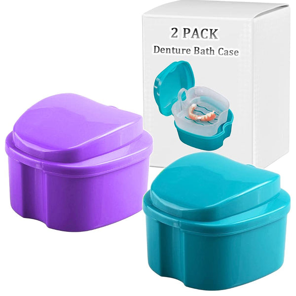 Denture Bath Box Cup, Complete Clean Care for Dentures, Clear Braces, Mouth Guard, Night Guard & Retainers