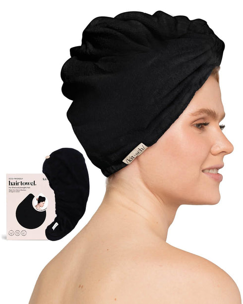 Kitsch Microfiber Hair Towel Wrap - Super Absorbent Quick Dry Towel for Long & Short Curly Hair - Black