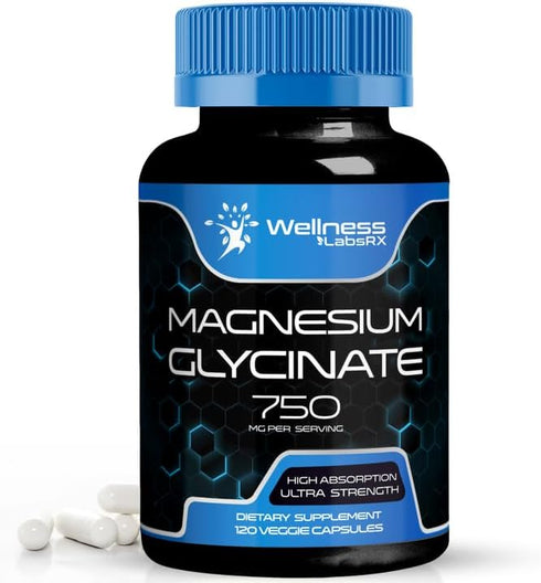 Magnesium Glycinate Capsules - 750mg, 120 Count, High Absorption Supplement for Heart Health, Sleep for Women and Men